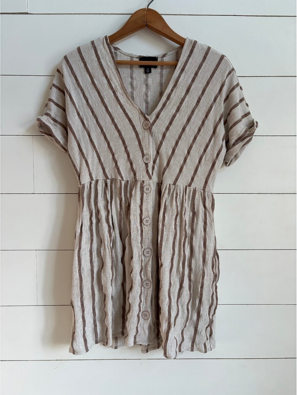 Lumiere Striped Button Dress Women's Size M Summer Flowy Lagenlook Boho Beachy